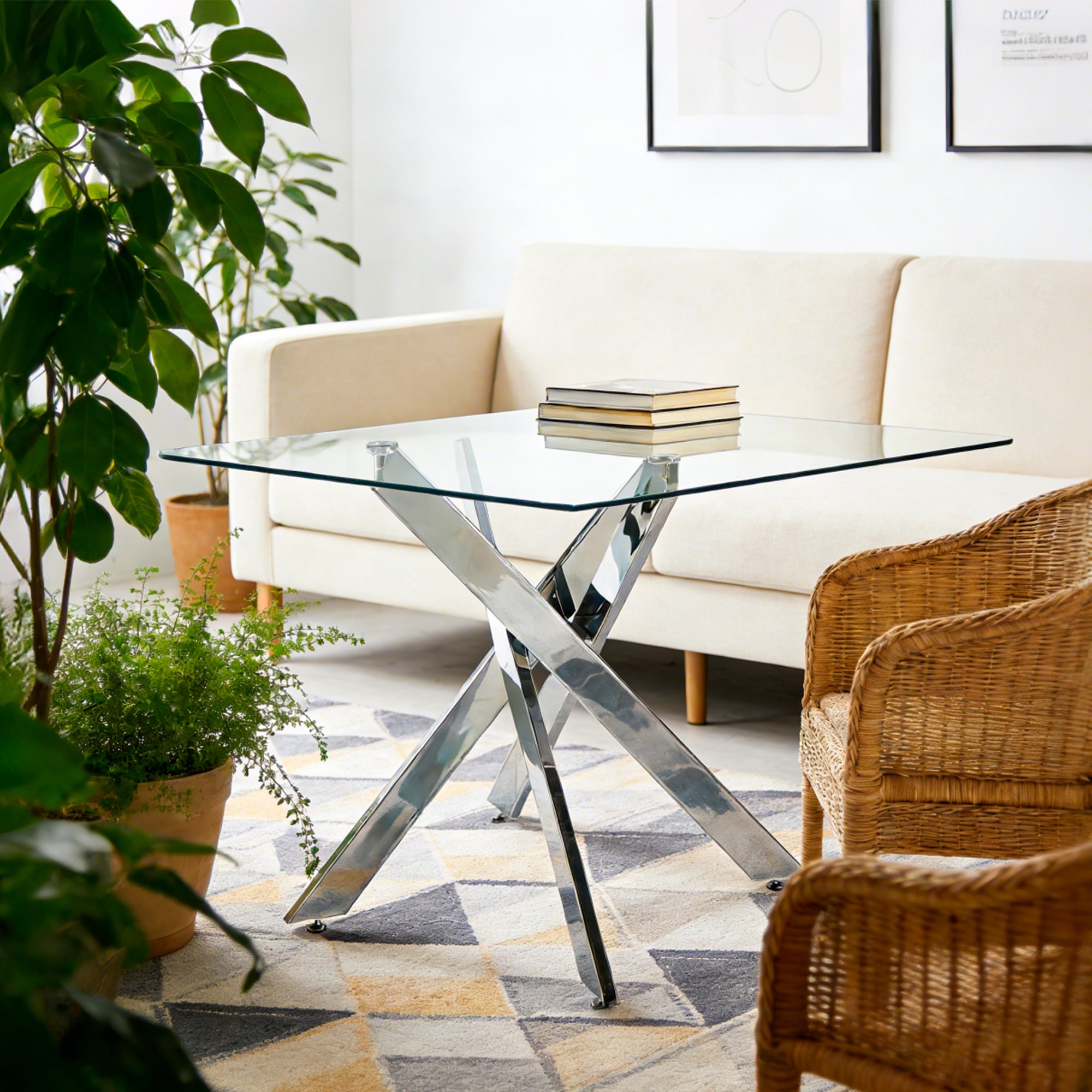 [variant:W3808P395781] Glass Dining Table – Square or Round – Chrome image 1