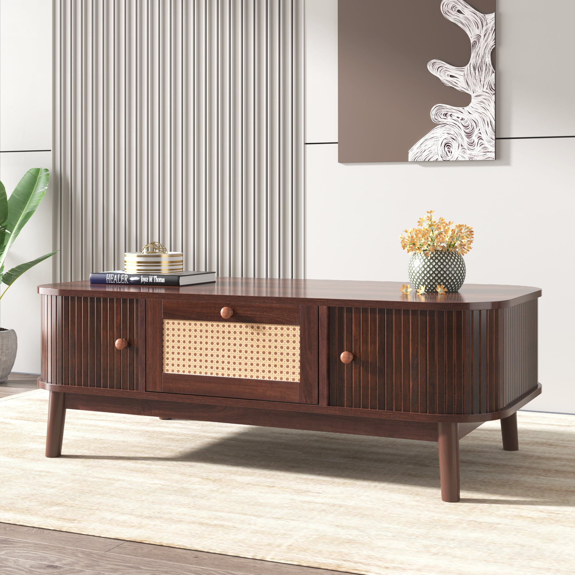 [variant:N875P360725N] Natural Rattan Coffee Table with Sliding Doors image 5