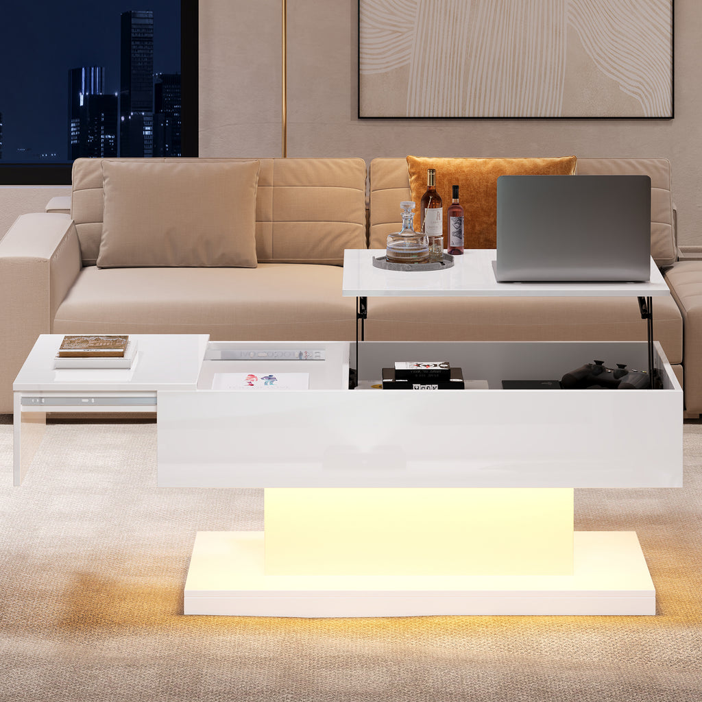 [variant:N892P407974W] High-Gloss Lift-Top Coffee Table with LED Lights image 26