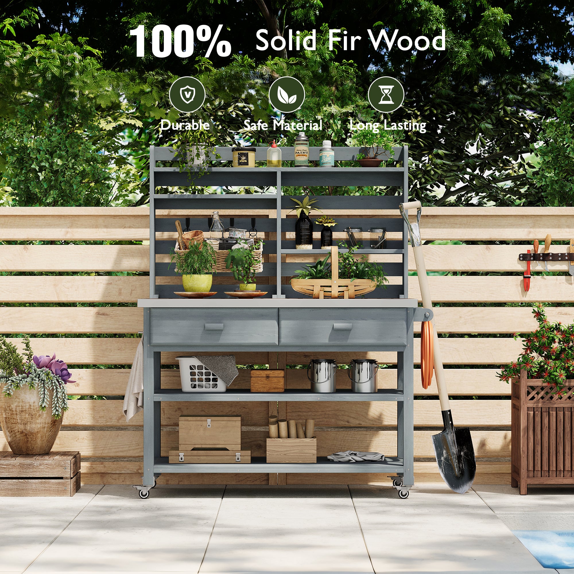 [variant:N853P386121G] Rolling Outdoor Potting Bench with Stainless Steel Top image 36