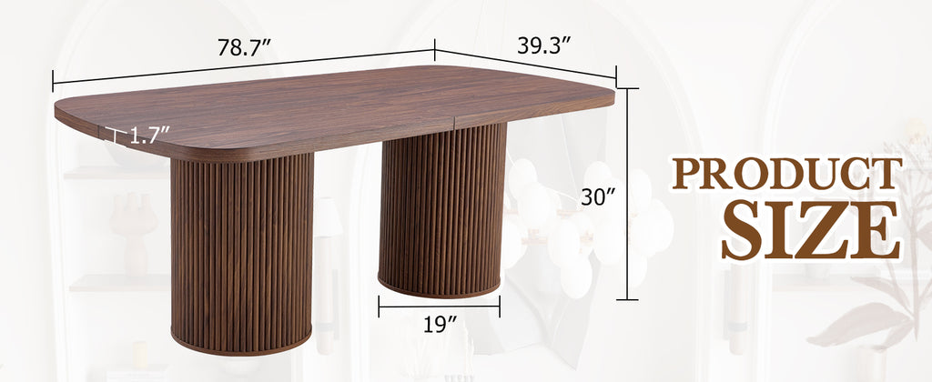 [variant:W3806S00019] Walnut Roman-Column Dining Table – 78.7-Inch image 8