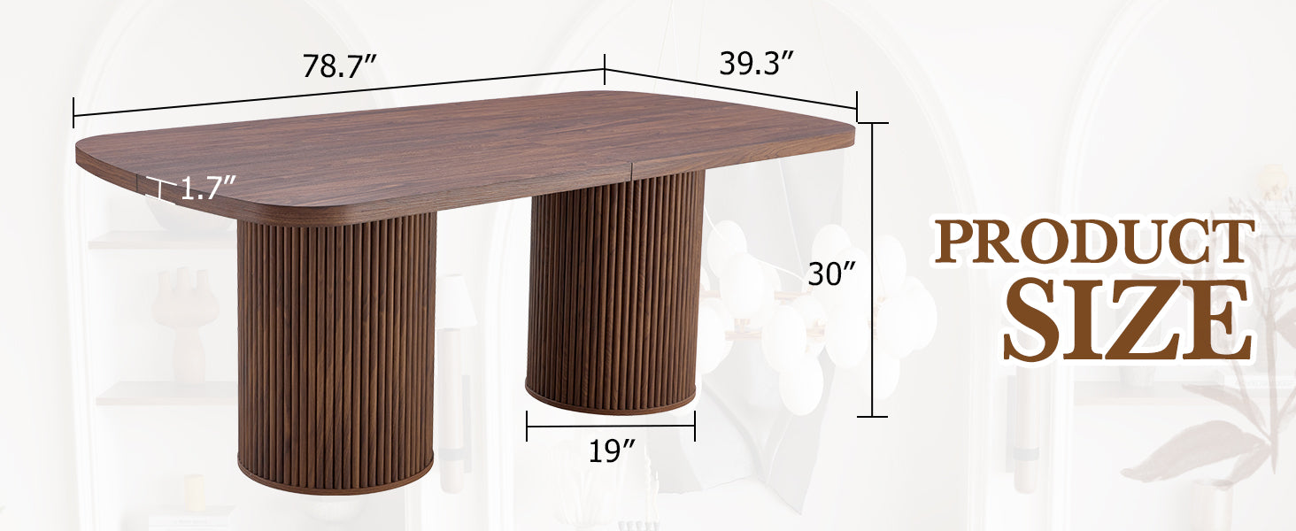[variant:W3806S00019] Walnut Roman-Column Dining Table – 78.7-Inch image 8