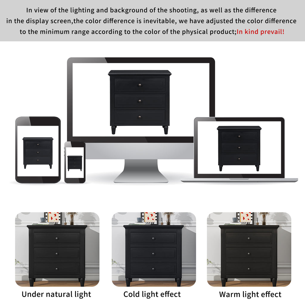 3-Drawer Painted Nightstand – 28-Inch — [variant:N889P444140B] Black image 3