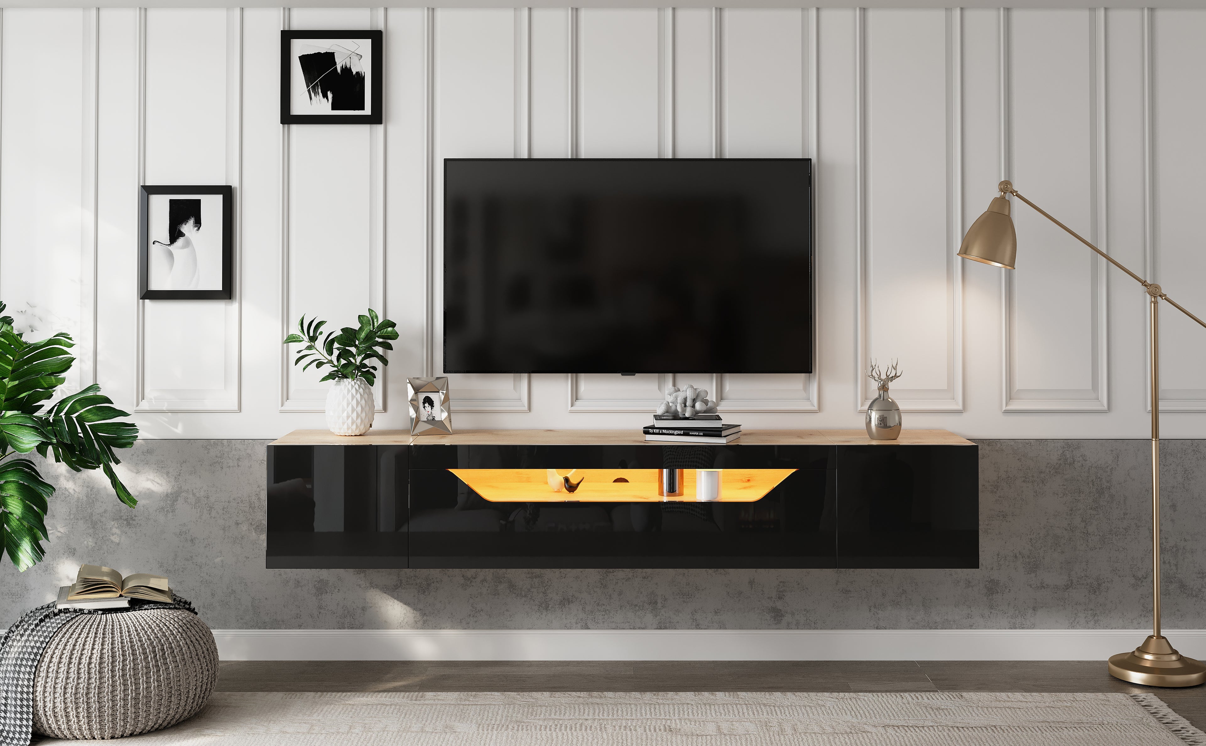 [variant:N892P428793Z] Floating LED TV Stand with Storage image 3