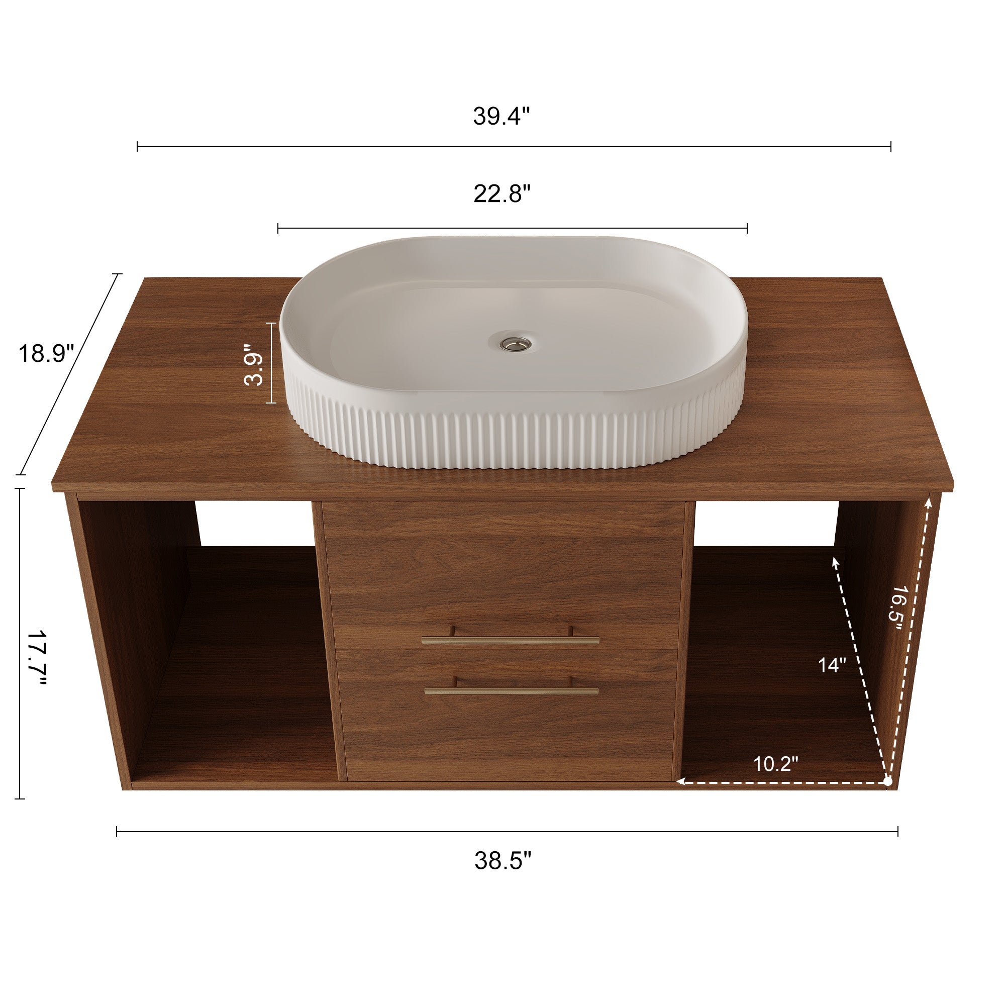 [variant:W5307S00007] Wall-Mounted Bathroom Vanity with Oval Ceramic Sink – 39.4-Inch image 10
