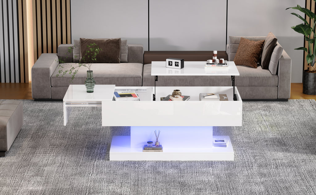 [variant:N892P407974W] High-Gloss Lift-Top Coffee Table with LED Lights image 8