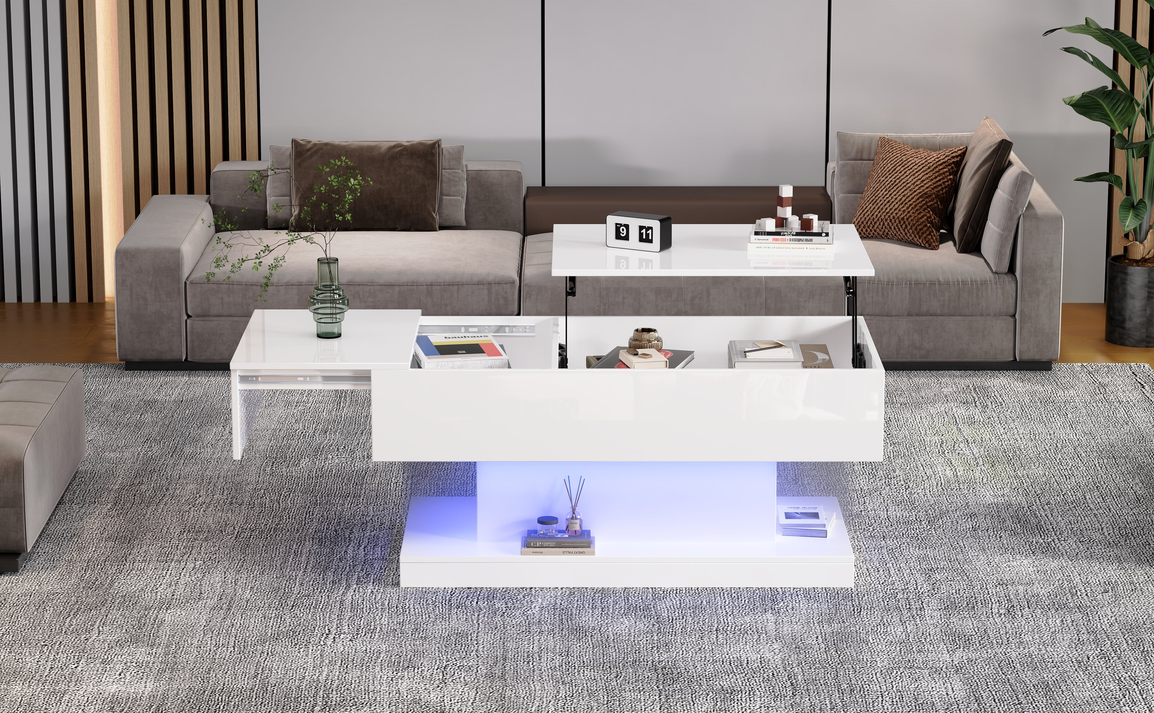 [variant:N892P407974W] High-Gloss Lift-Top Coffee Table with LED Lights image 8