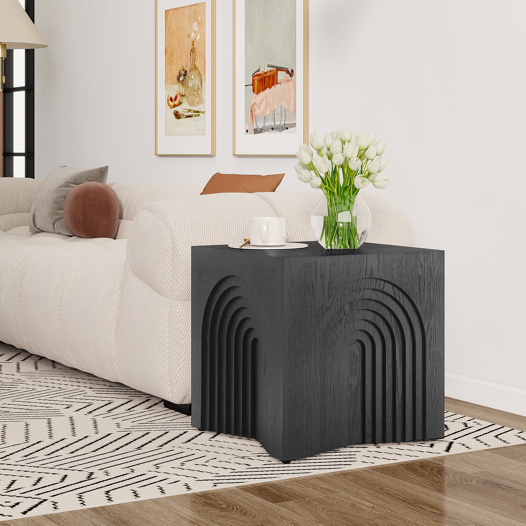 Round Wood End Table — [variant:N876P386371B] Black image 4