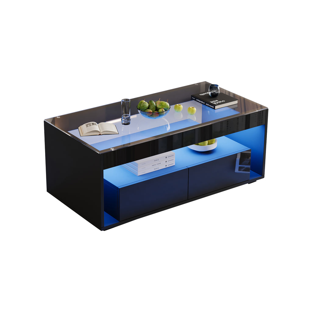 [variant:N892P428787B] High-Gloss LED Coffee Table with Glass Top and Drawers image 42