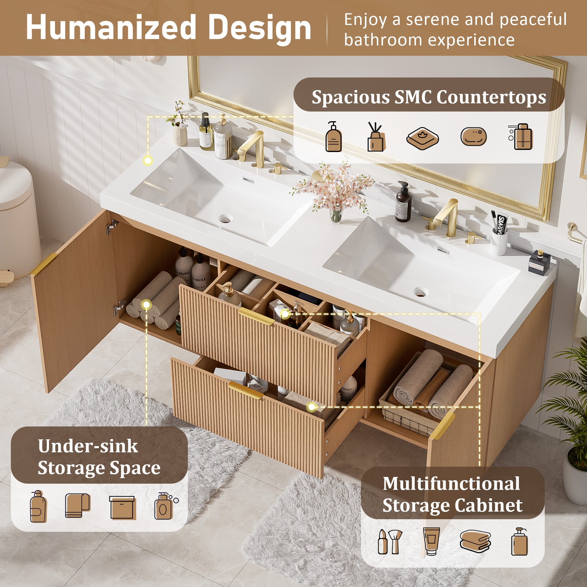 [variant:N729P000007N] Double-Sink Bathroom Vanity with SMC Top – 59.3-Inch image 6