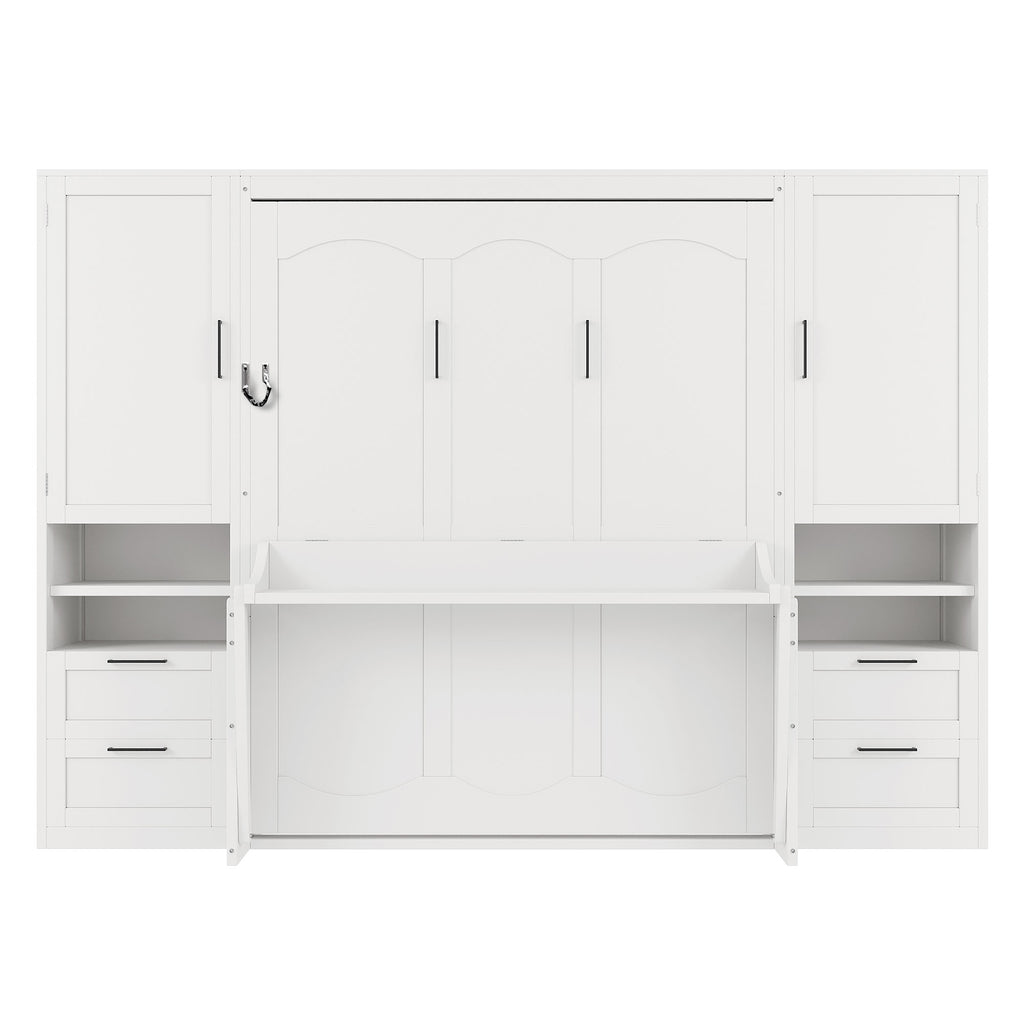 [variant:N850S00010K-2] Queen Murphy Bed with Closet, Drawers and Shelves – White image 9