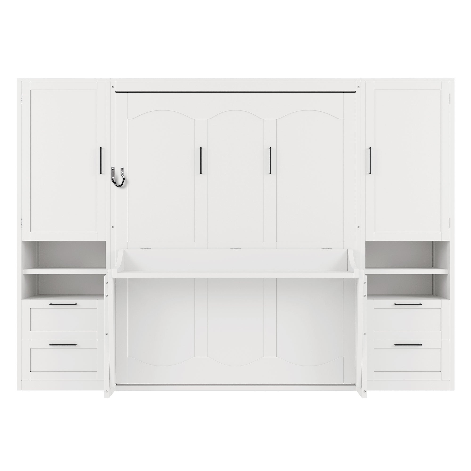 [variant:N850S00010K-2] Queen Murphy Bed with Closet, Drawers and Shelves – White image 9