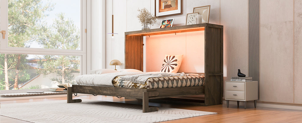 [variant:N8470004034D] Full Murphy Wall Bed with LED Lighting – Brown image 10