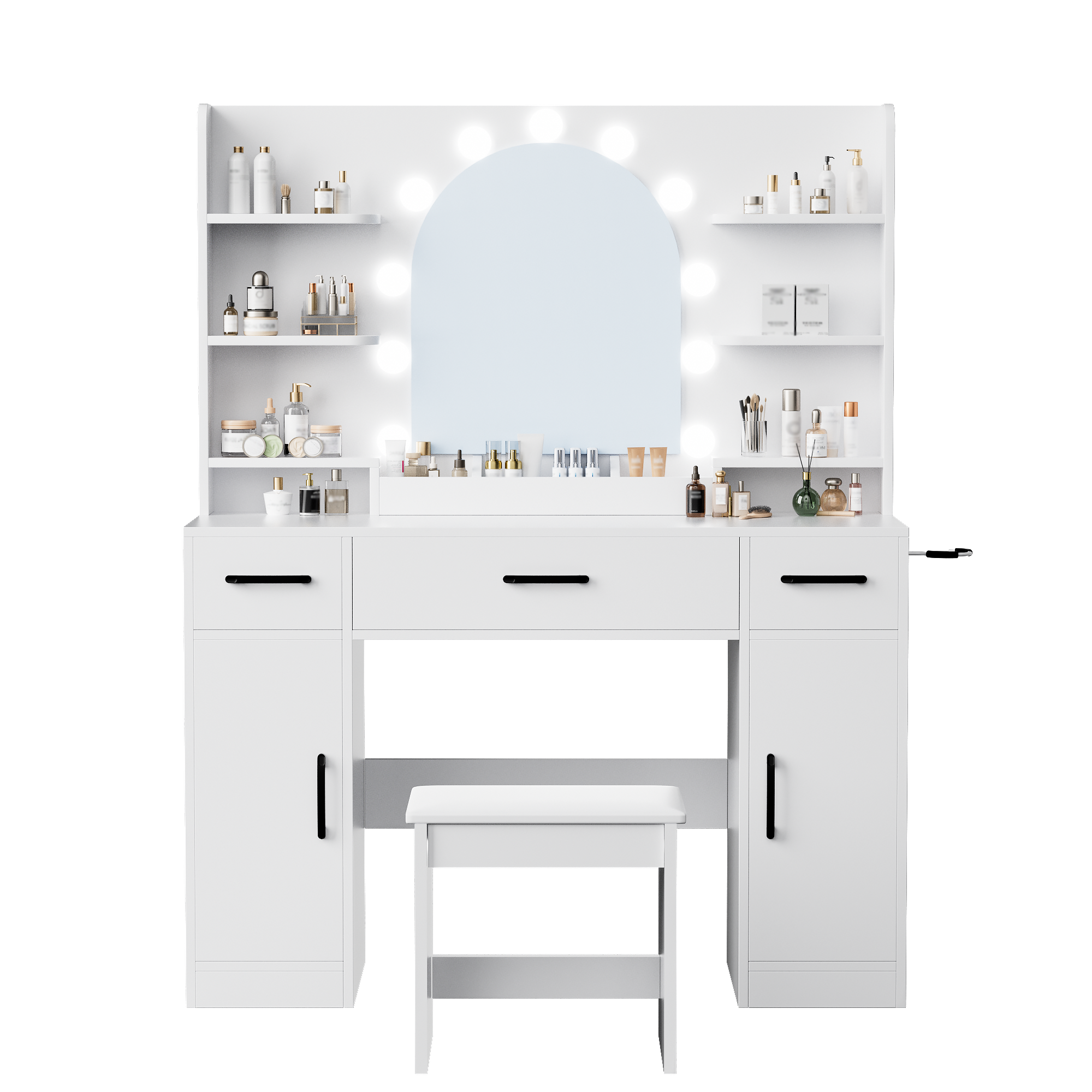 [variant:N881S436327W] Lighted Vanity Desk with Mirror, 3 Drawers and Shelves image 8