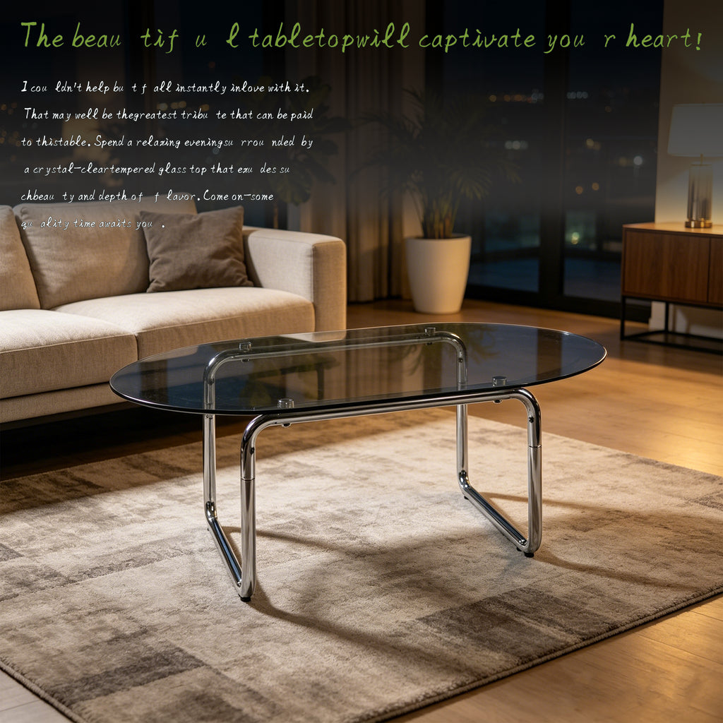 Curved Tempered-Glass Coffee Table — [variant:W3738P499158] Grey image 3