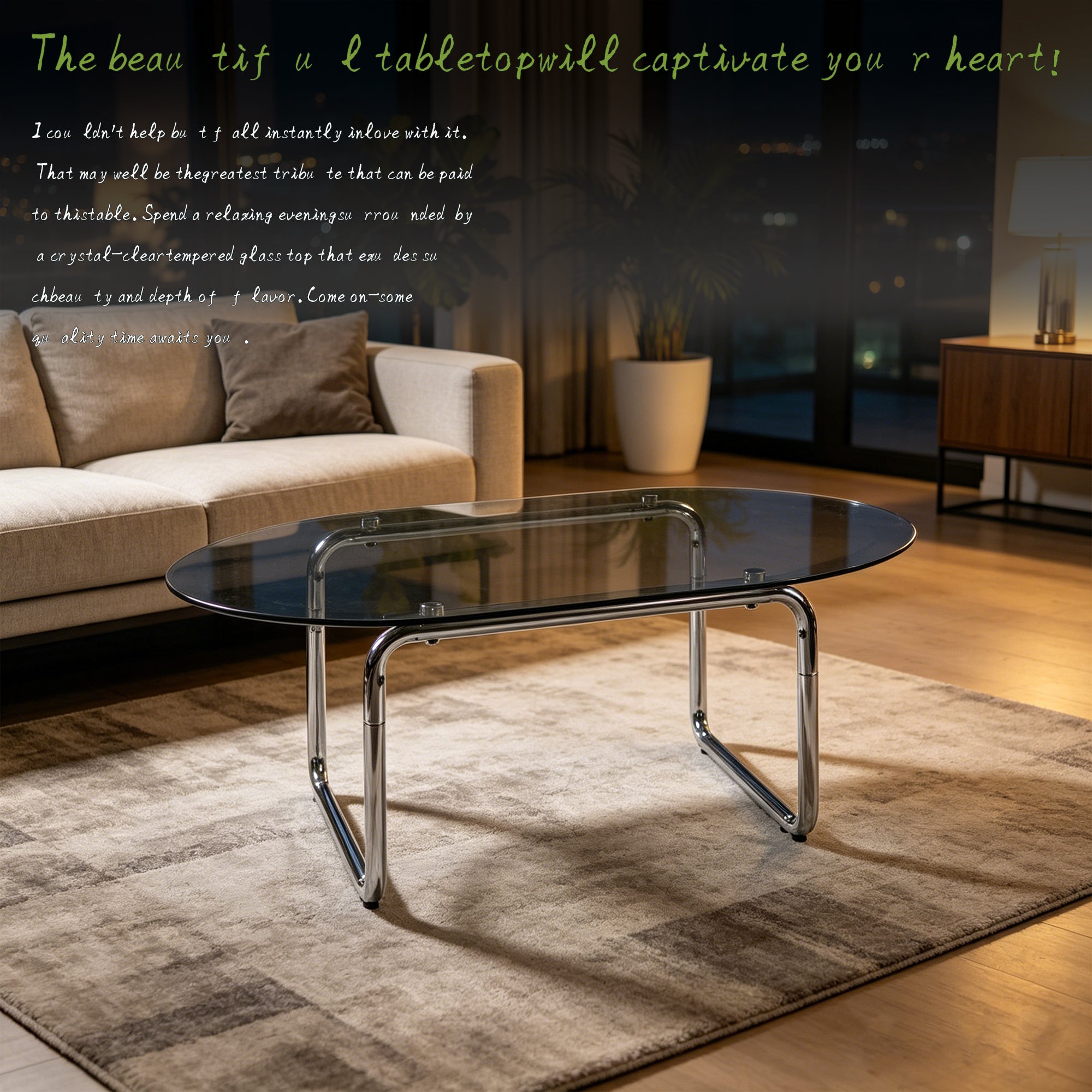 Curved Tempered-Glass Coffee Table — [variant:W3738P499158] Grey image 3