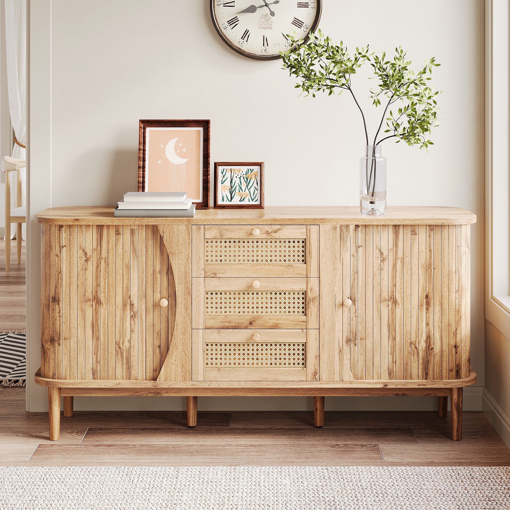 [variant:GA0005O] Rattan Sliding-Door Sideboard – Wood Tone image 2