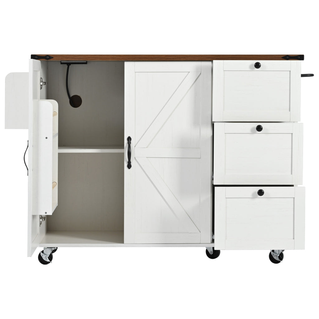 [variant:N853P379579W] Farmhouse Rolling Kitchen Island with Drop Leaf – White, 54.5-Inch image 10