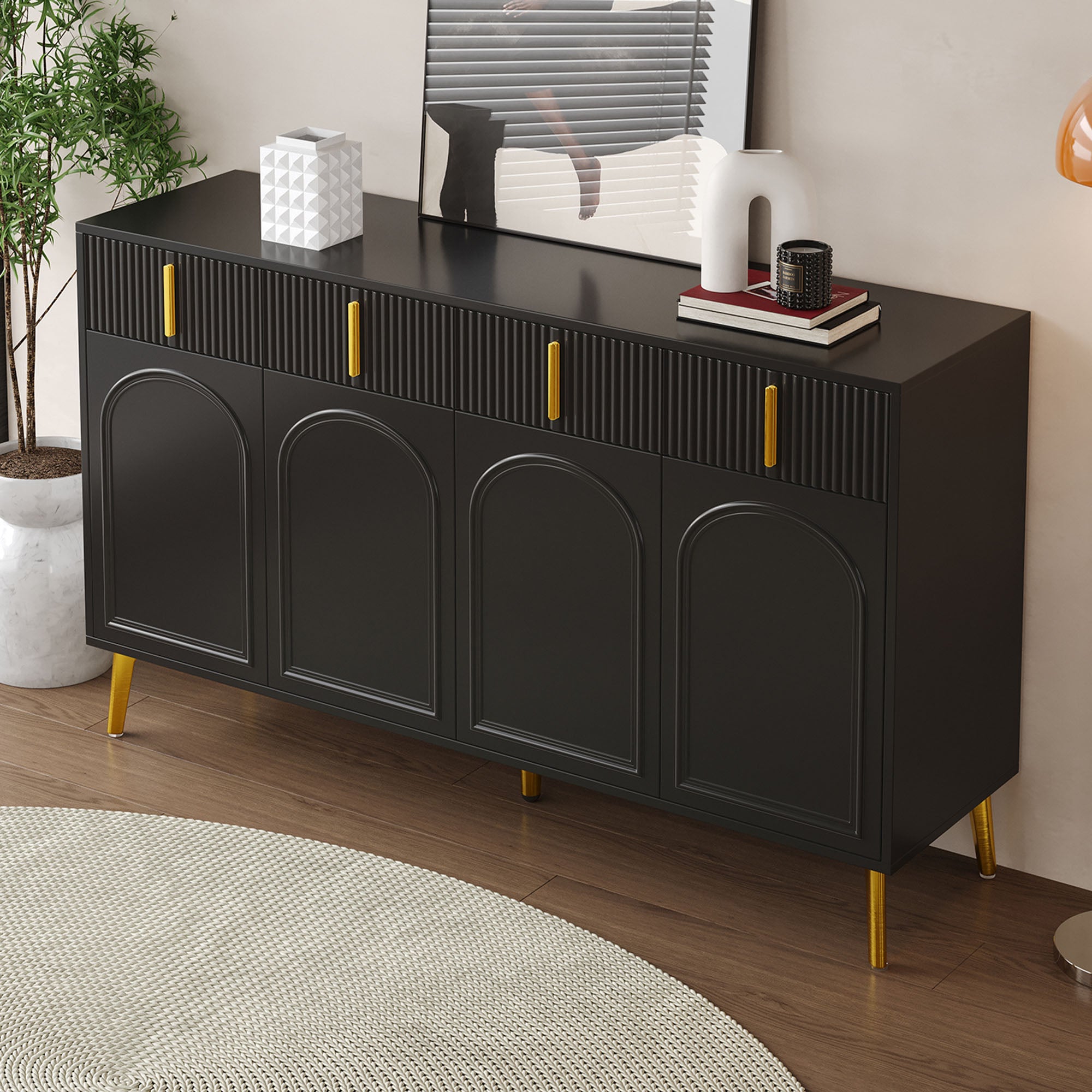 [variant:GA0021S] 4-Door Sideboard with 4 Drawers – Black and Gold image 4
