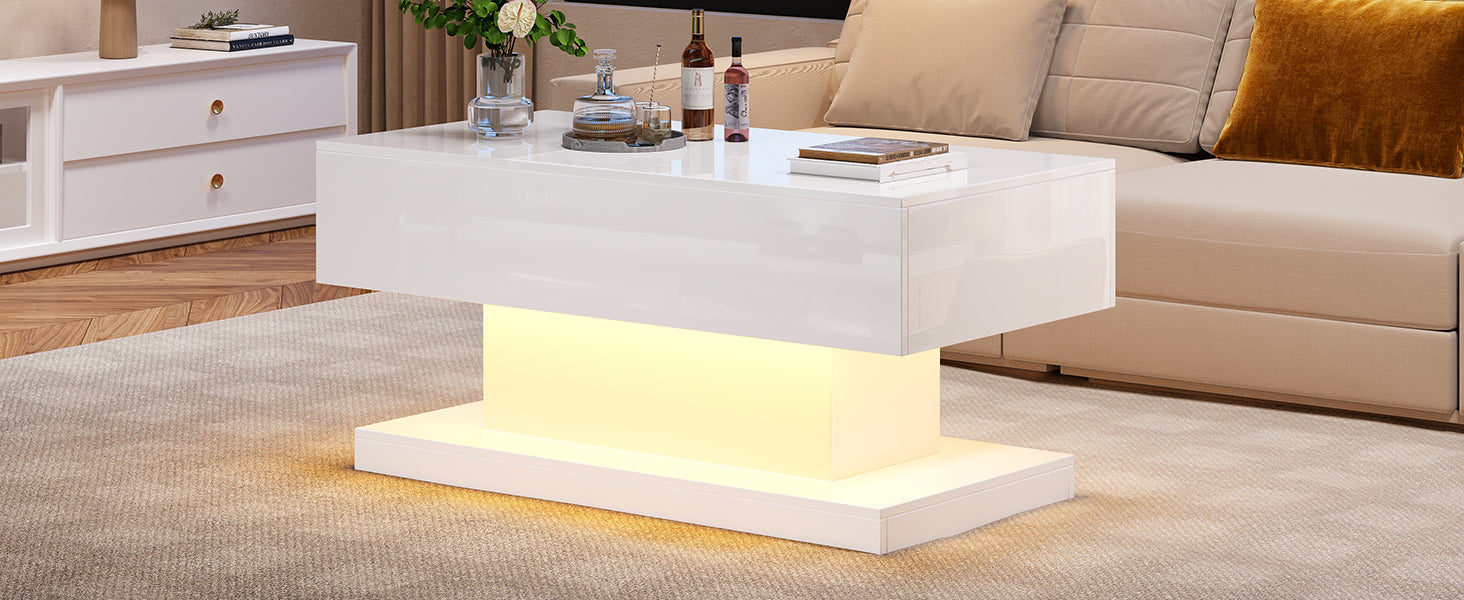 [variant:N892P407974W] High-Gloss Lift-Top Coffee Table with LED Lights image 2
