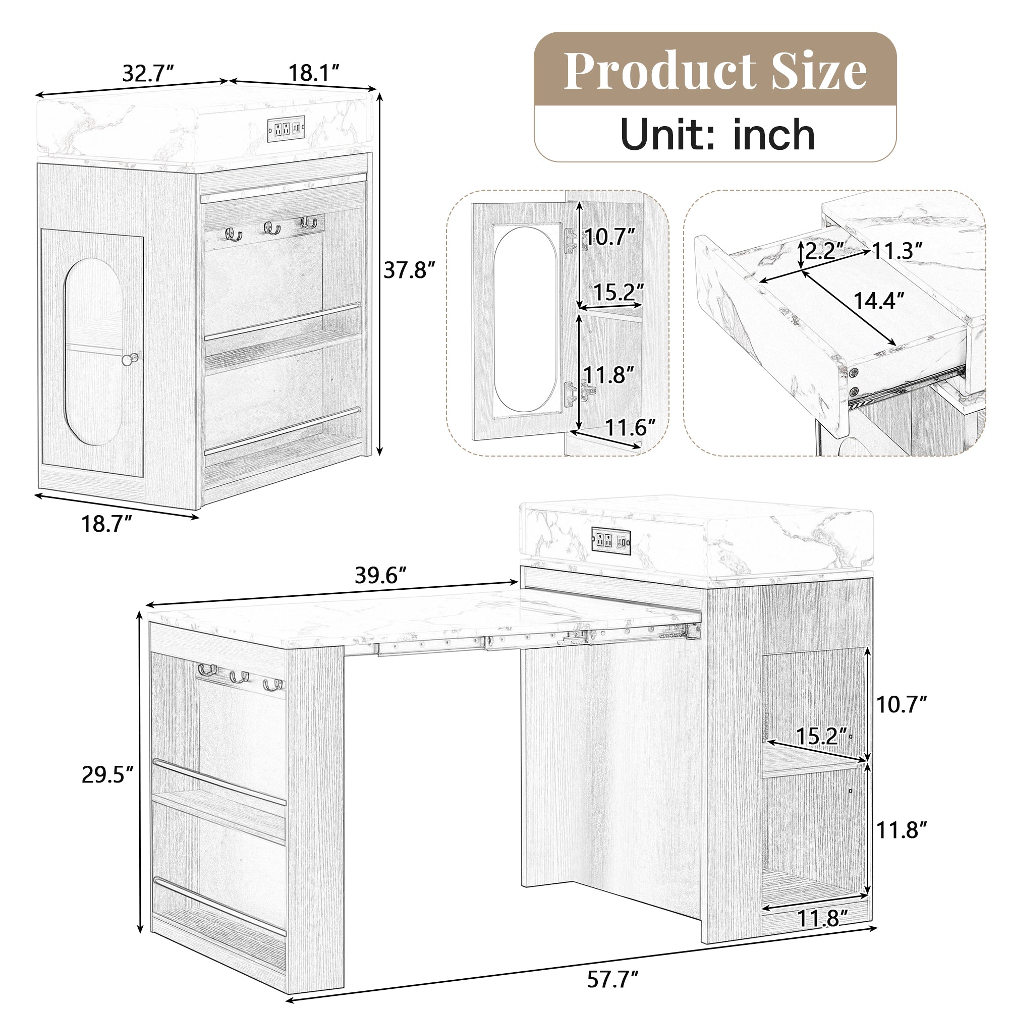 [variant:XW000028AAN-CA] Rolling Kitchen Island with Extendable Table image 23