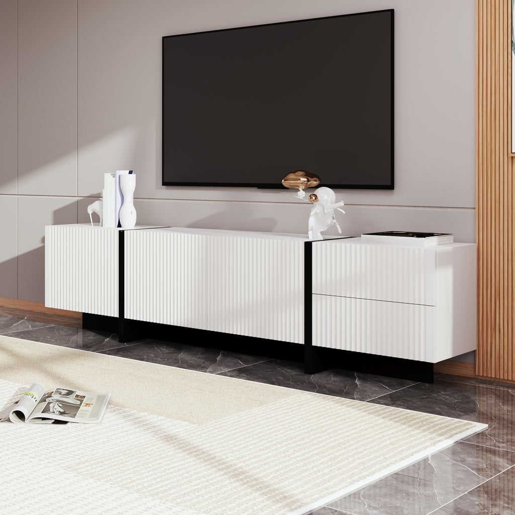 [variant:GA0014S] Modern TV Stand with 3 Doors and 2 Drawers – Black and White image 6