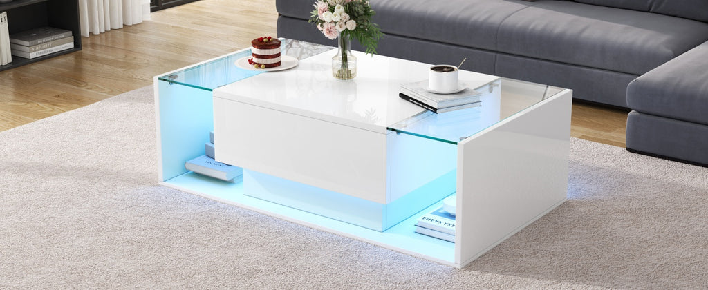 [variant:N892P423295W] High-Gloss LED Coffee Table with Drawer and Glass Top image 19