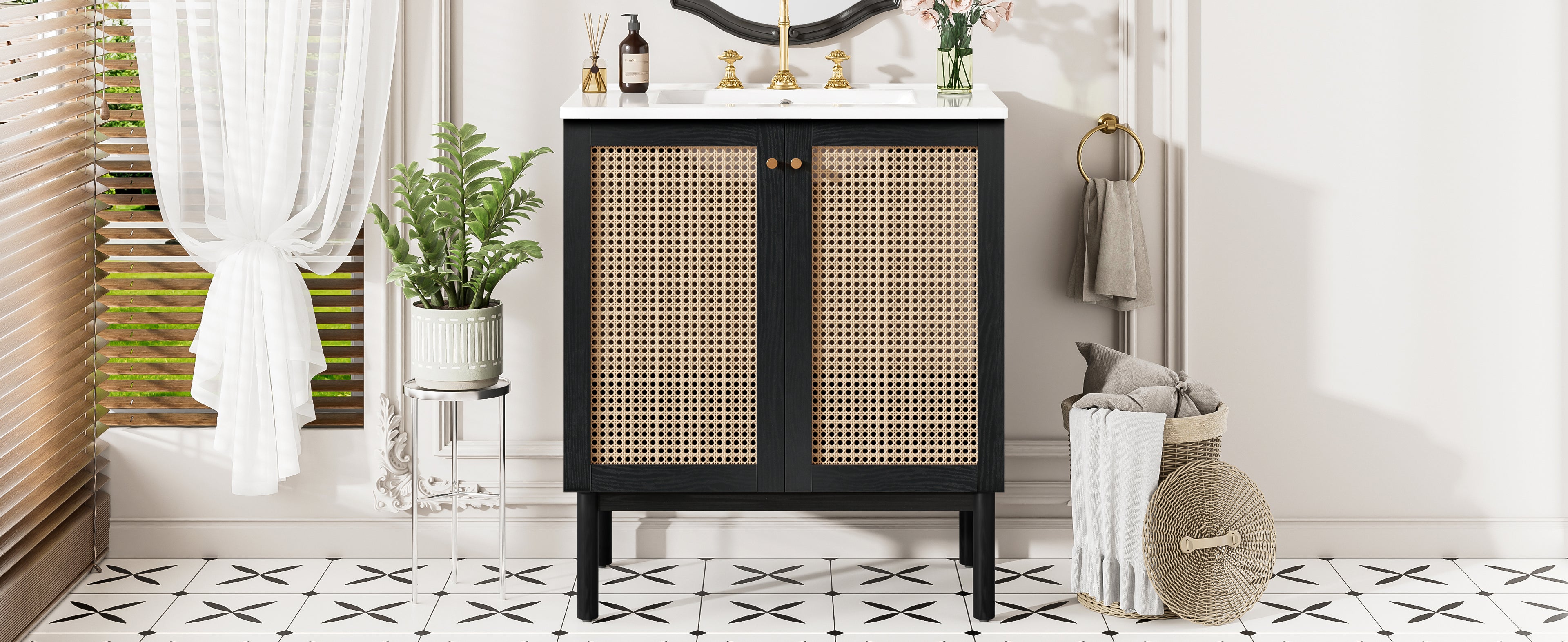 [variant:N729P285517B] Rattan-Door Bathroom Vanity with Sink – 30-Inch image 25