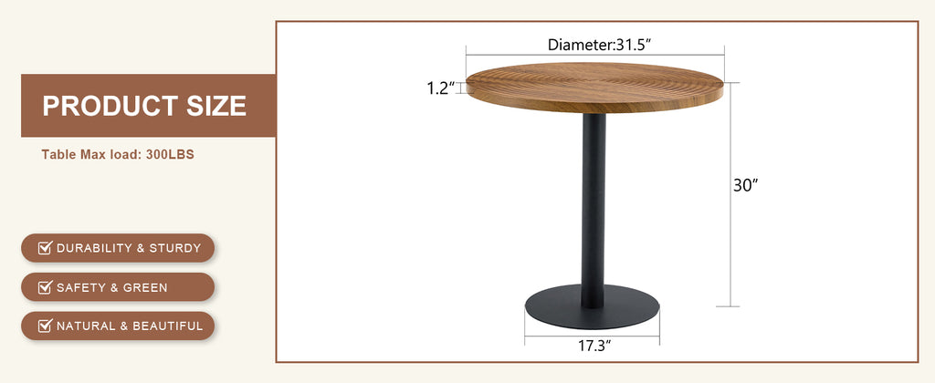 [variant:W3806P409447] Round Dark Wood-Grain Dining Table – 31.5-Inch image 8