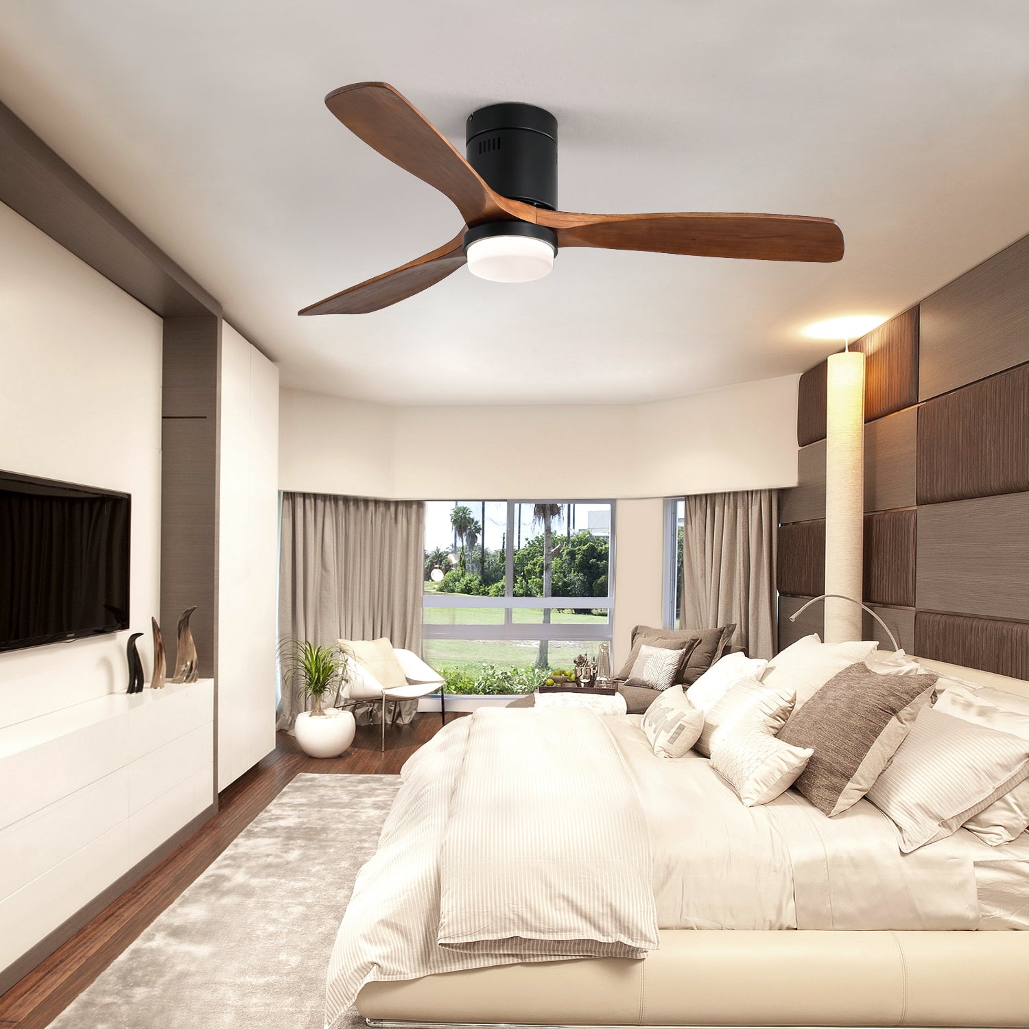 [variant:W5691P515103] Matte Black Solid Wood Ceiling Fan with Light – 52-Inch image 5