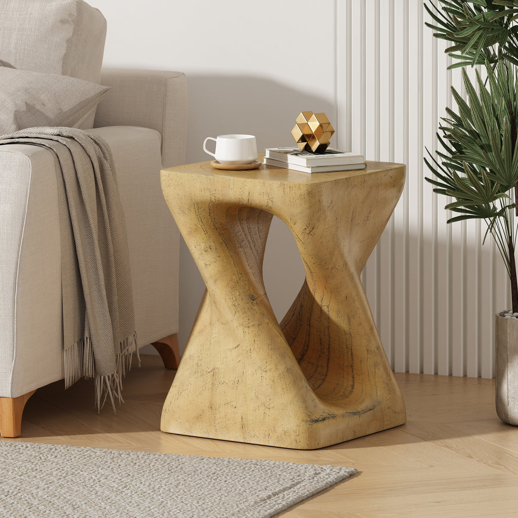 Twisted Wood-Look Indoor/Outdoor Side Table — [variant:N911P479287N] Natural image 5