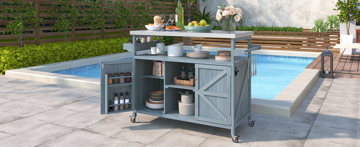 [variant:N853P386114G] Outdoor Grill Cart with Stainless Steel Top – Gray and Blue, 50.25-Inch image 4