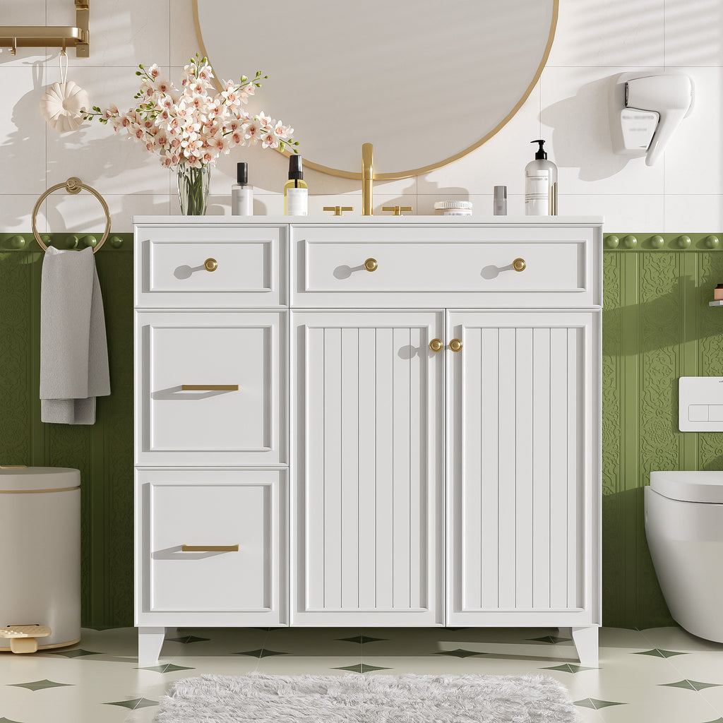 [variant:N848P000043K] Bathroom Vanity with Ceramic Sink – 36-Inch – White image 1