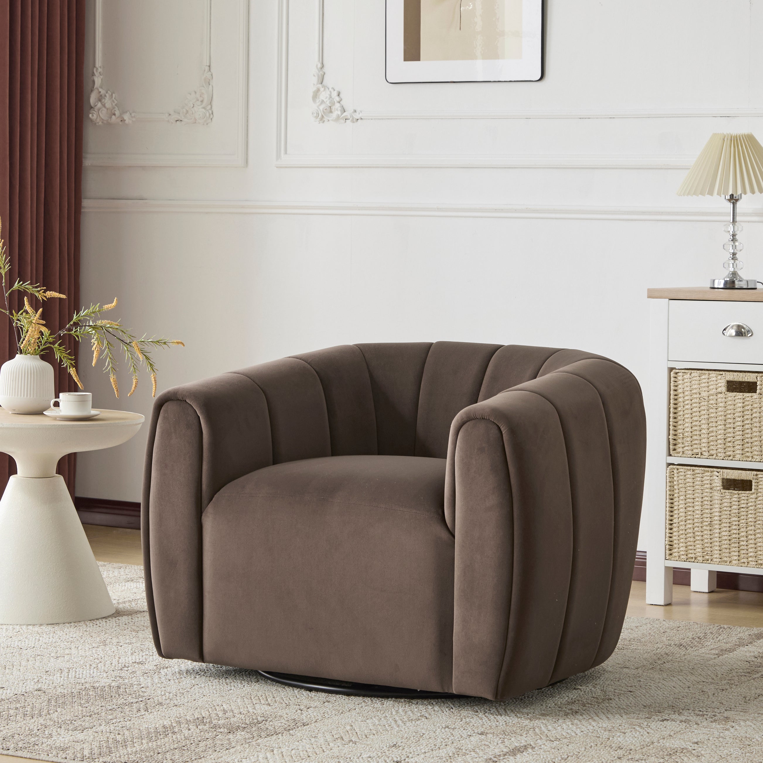 [variant:N898P443732D] Velvet Swivel Armchair image 1