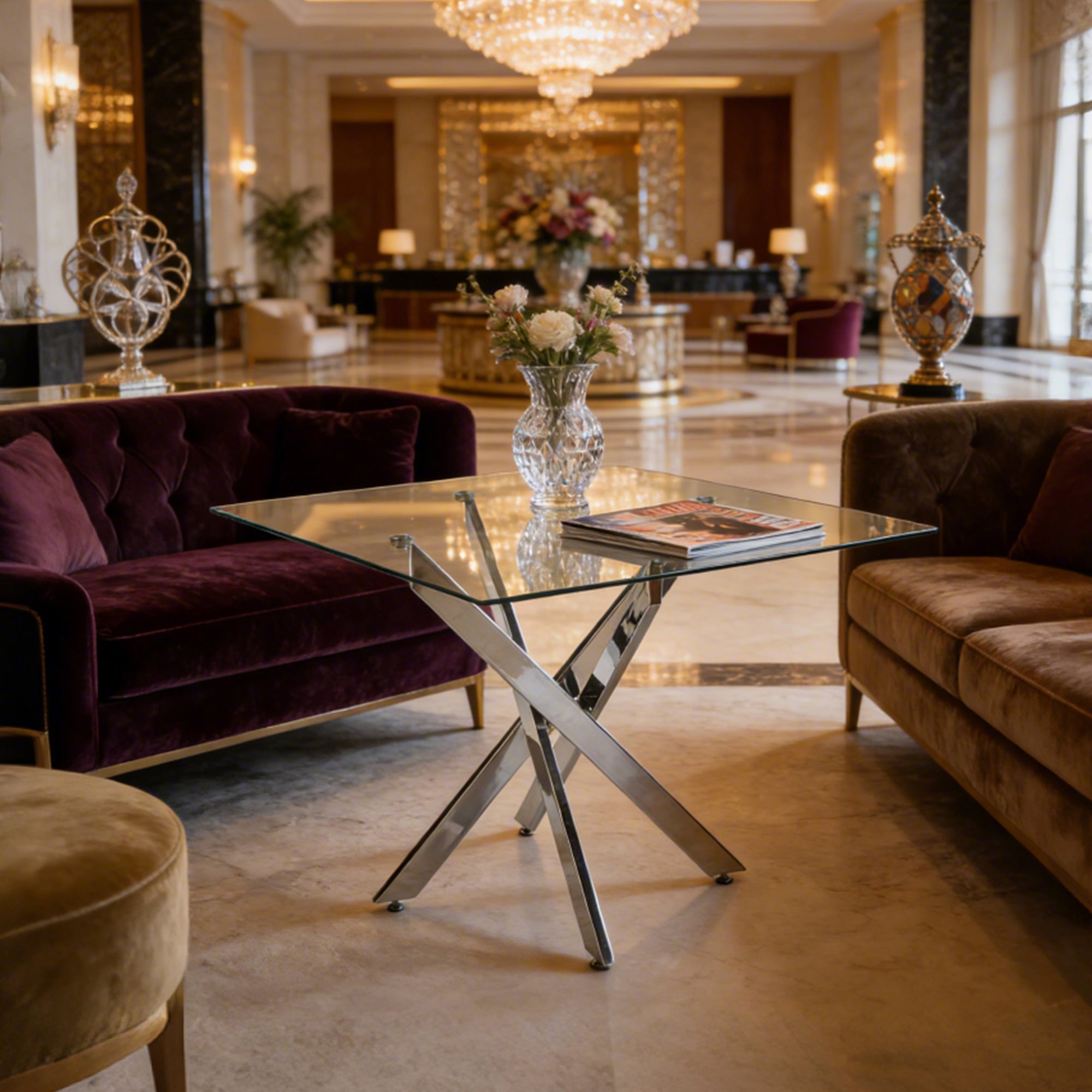 Glass Dining Table – Square or Round — [variant:W3808P395781] Chrome image 2