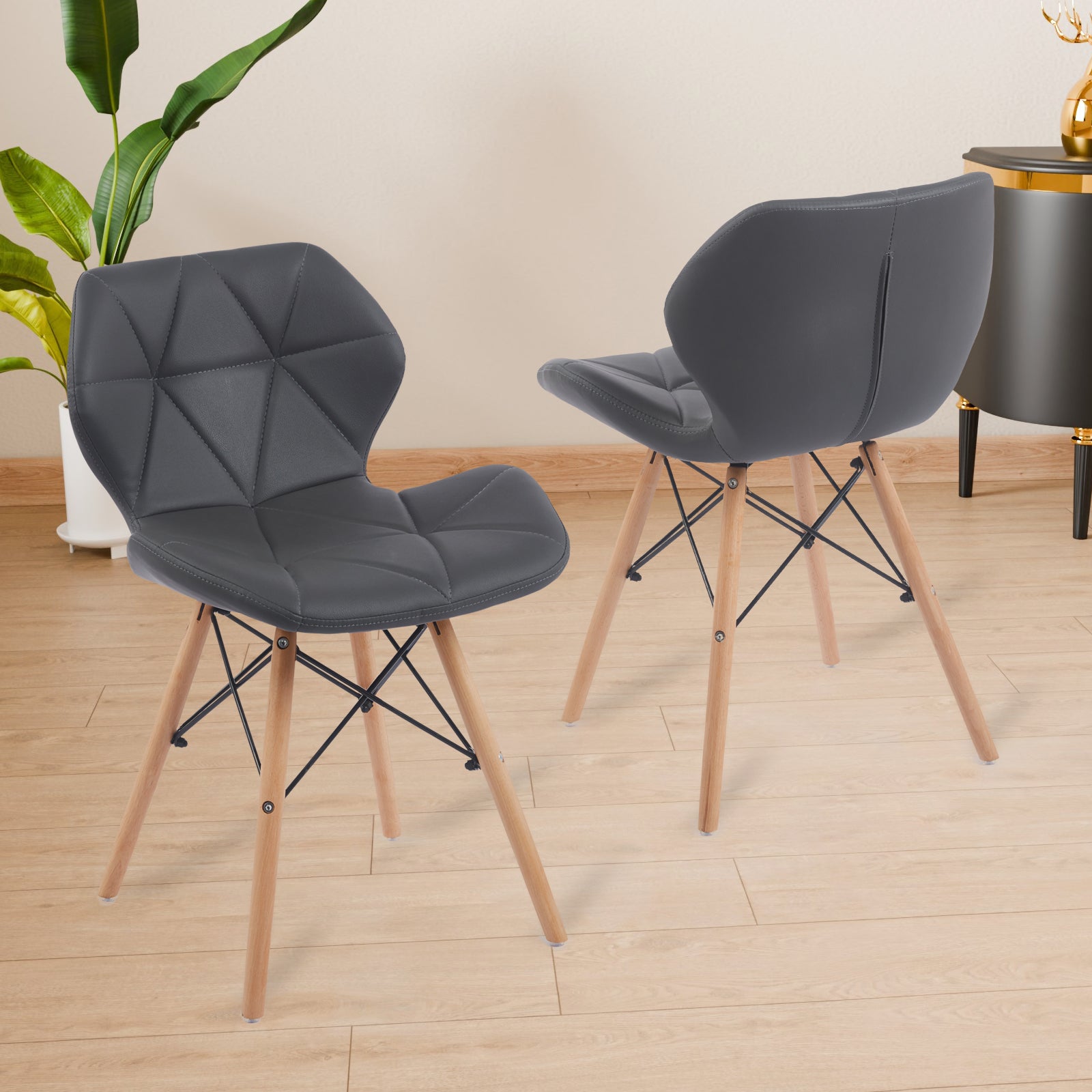 Set of 2 Modern PU Leather Dining Chairs — [variant:W3738P431272] Grey image 2