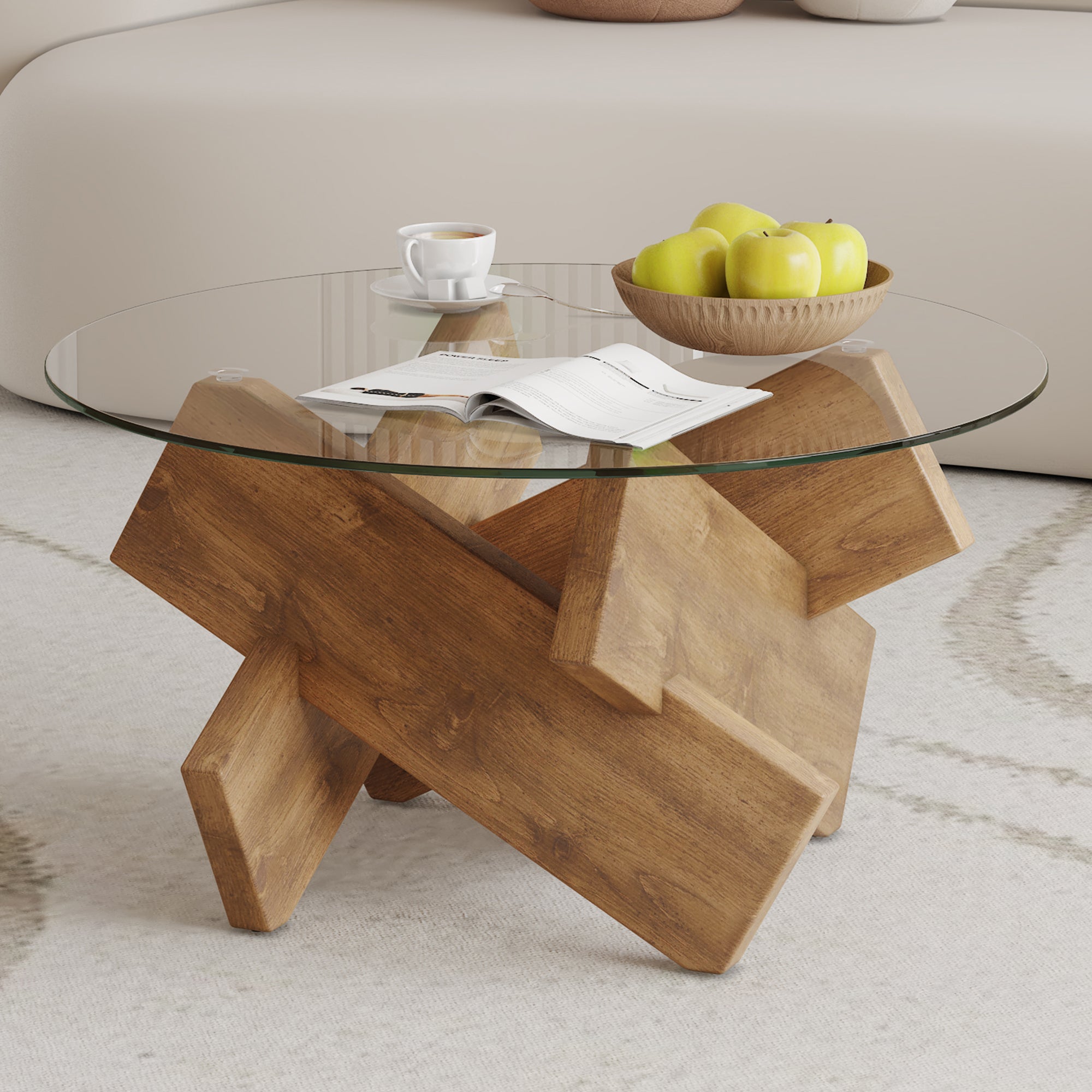 [variant:W3806P404750] 33.4-Inch Round Tempered Glass Coffee Table image 2