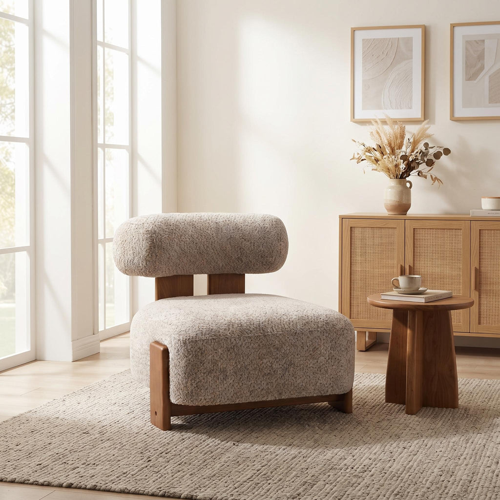 Modern Bouclé Lounge Chair — [variant:N913P495894R] Brown,Walnut image 3