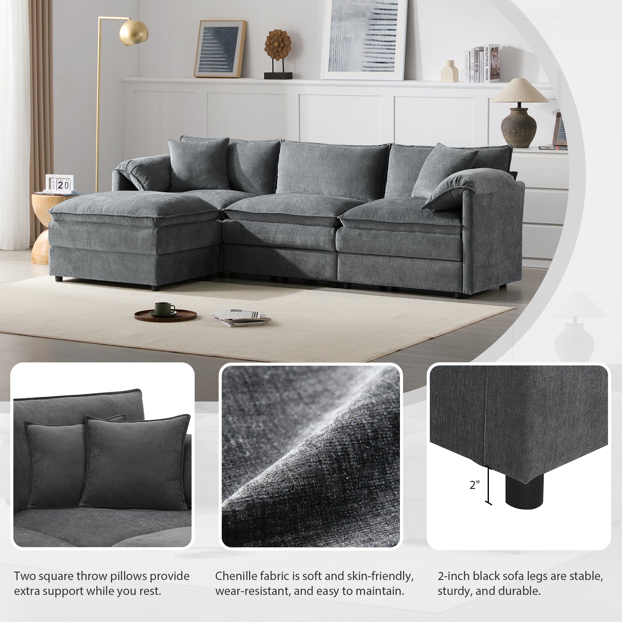 [variant:N851S8687B] 103-Inch Chenille L-Shaped Sectional Sofa with Ottoman image 7