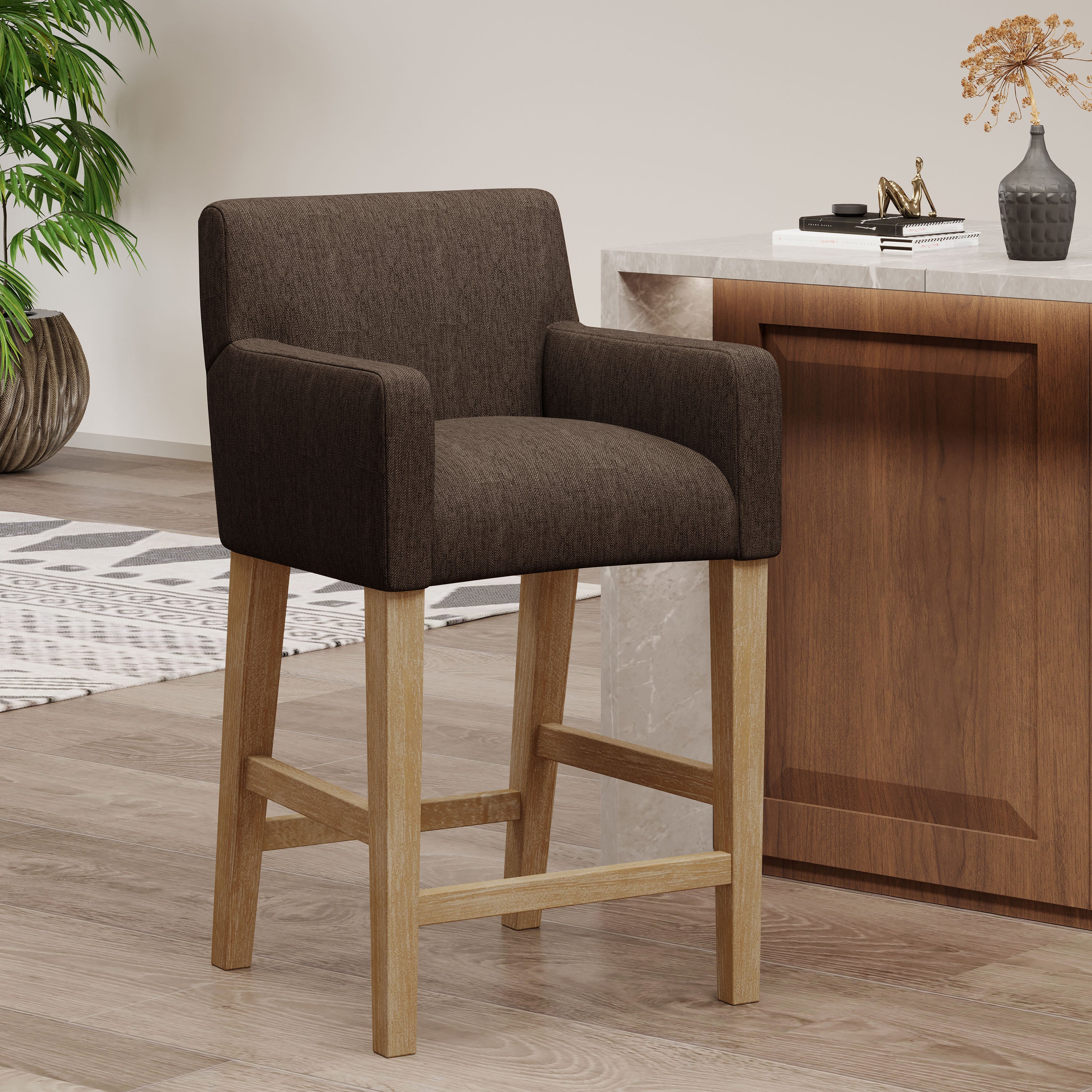 [variant:N876P298918B] 26-Inch Upholstered Counter Stool – Brown / Single image 1