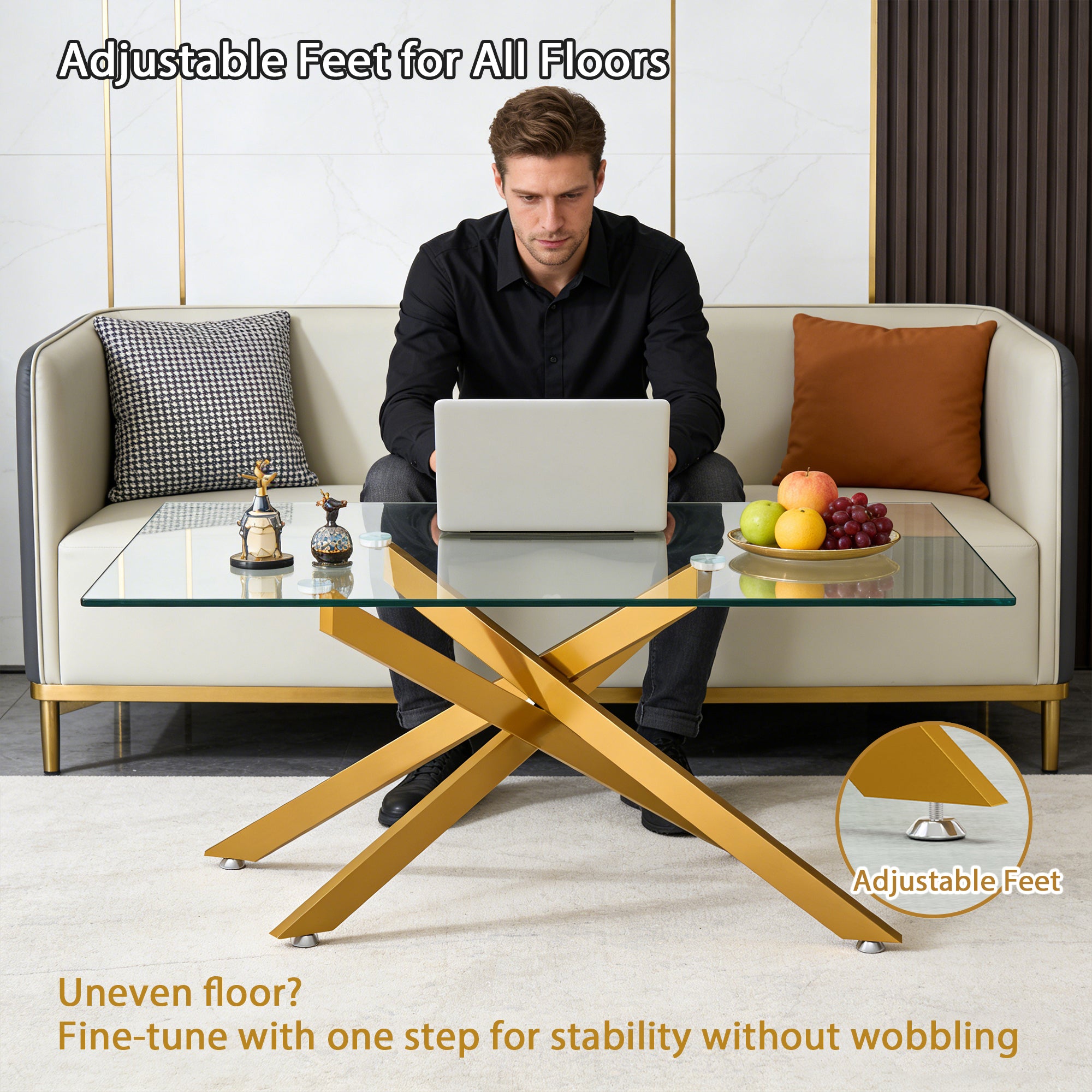 [variant:W3856P411924] 39-Inch Rectangular Glass Coffee Table with Gold Legs image 12