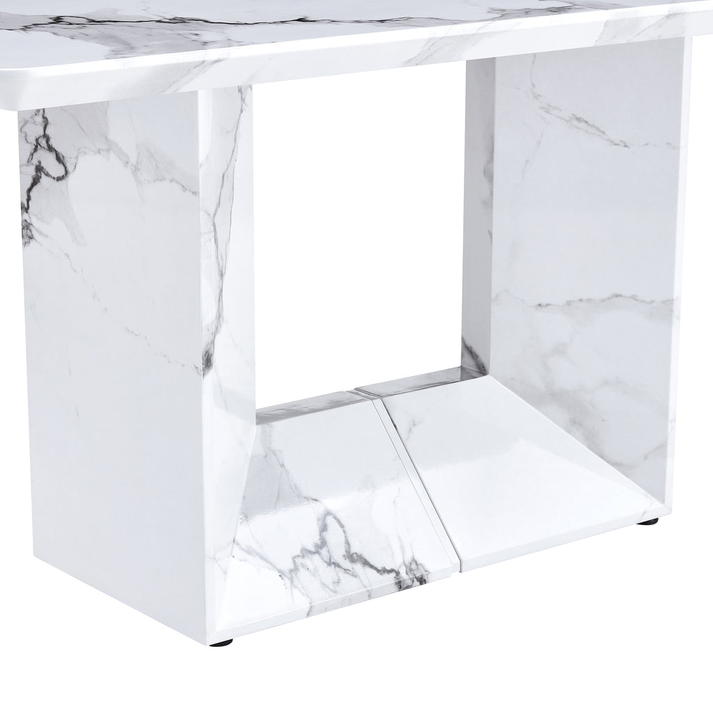 [variant:W3806S00015] White Marble-Look Dining Table image 15