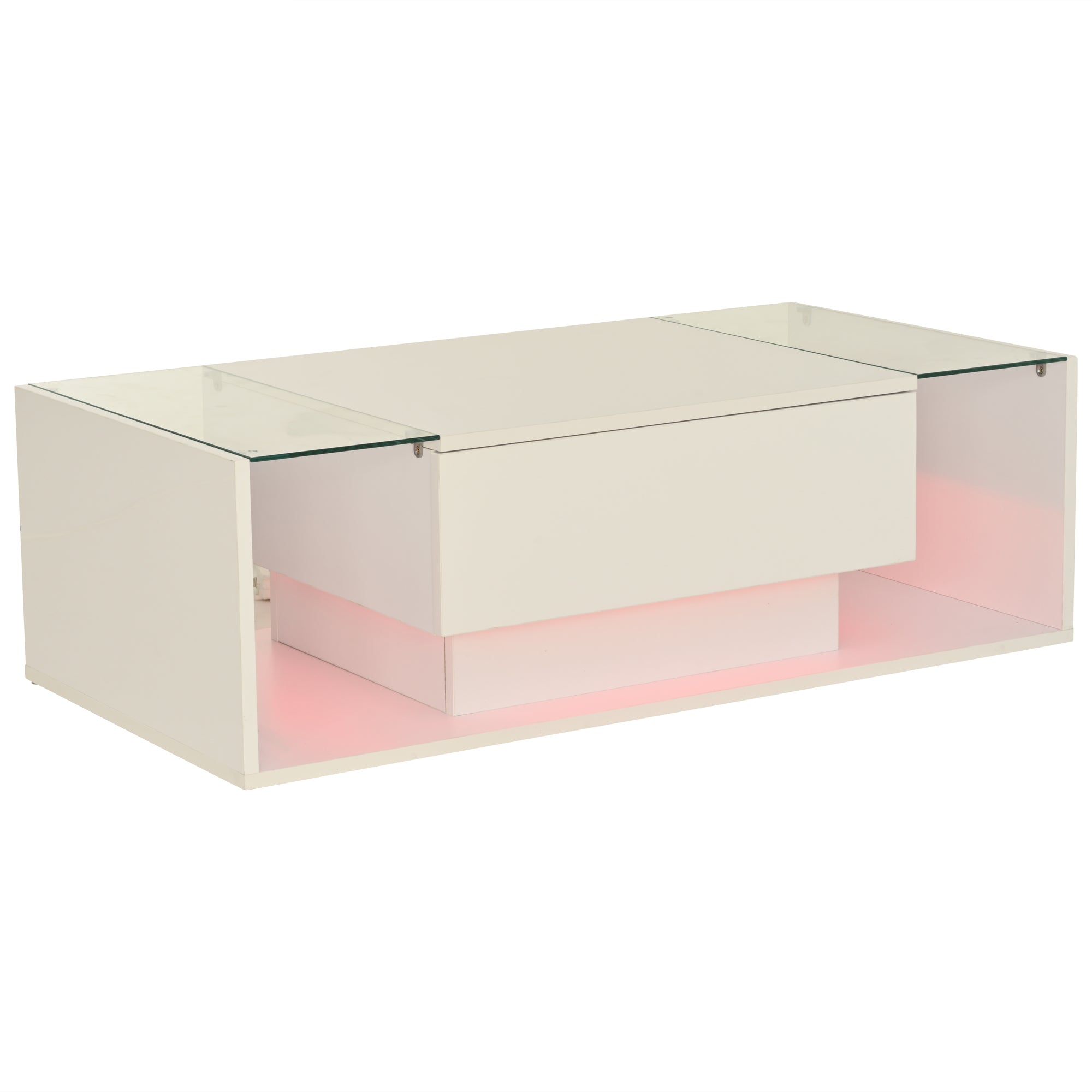 [variant:N892P423295W] High-Gloss LED Coffee Table with Drawer and Glass Top image 6