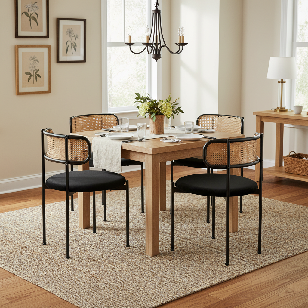 [variant:N859P374642S] Set of 4 Modern Black Velvet Dining Chairs image 3