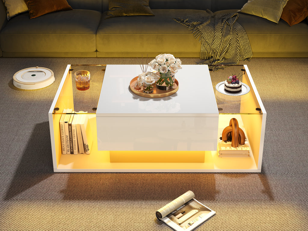 [variant:N892P423295W] High-Gloss LED Coffee Table with Drawer and Glass Top image 43