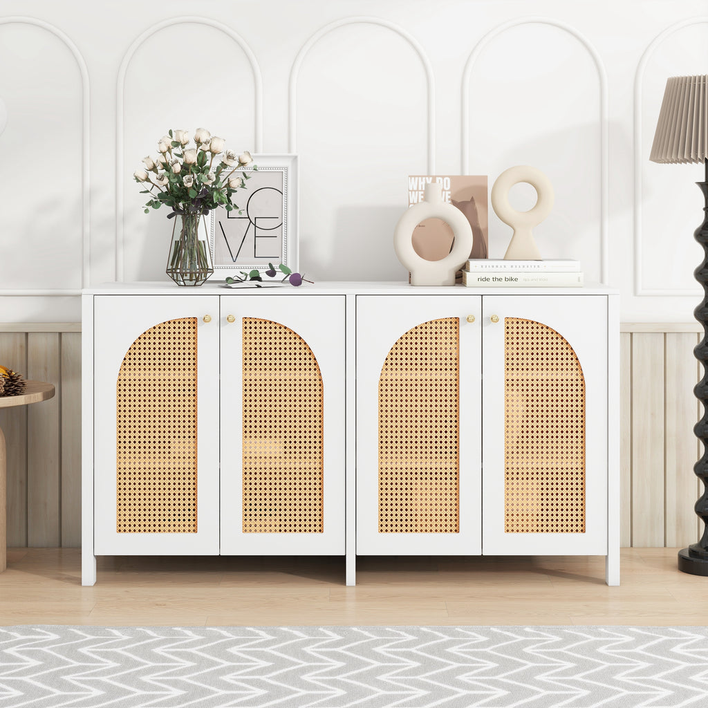 [variant:N852P470444K] Modern 4-Door Rattan Sideboard – White image 1