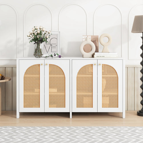 [variant:N852P470444K] Modern 4-Door Rattan Sideboard – White image 1