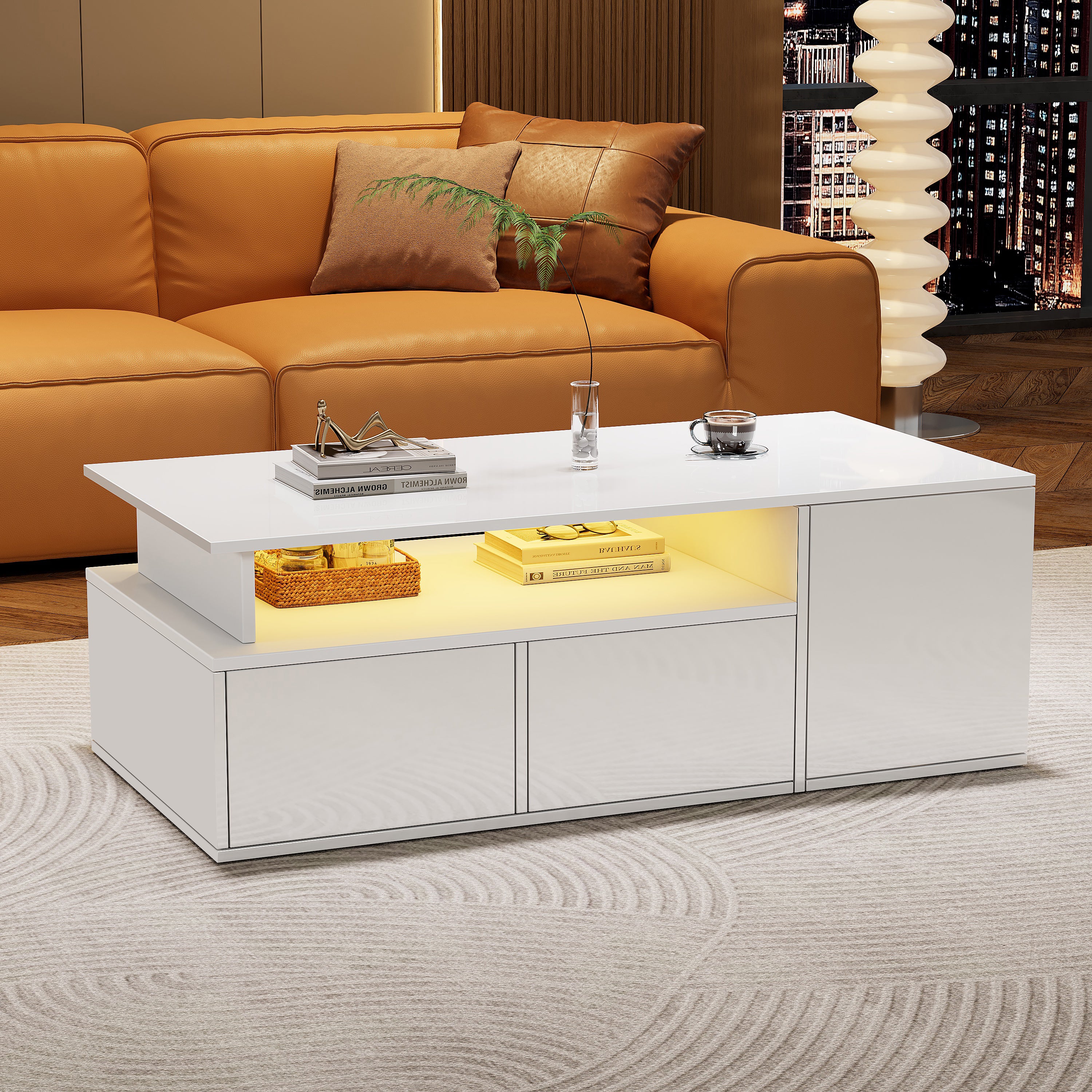 [variant:N892P428788W] High-Gloss LED Coffee Table with Open Storage image 51