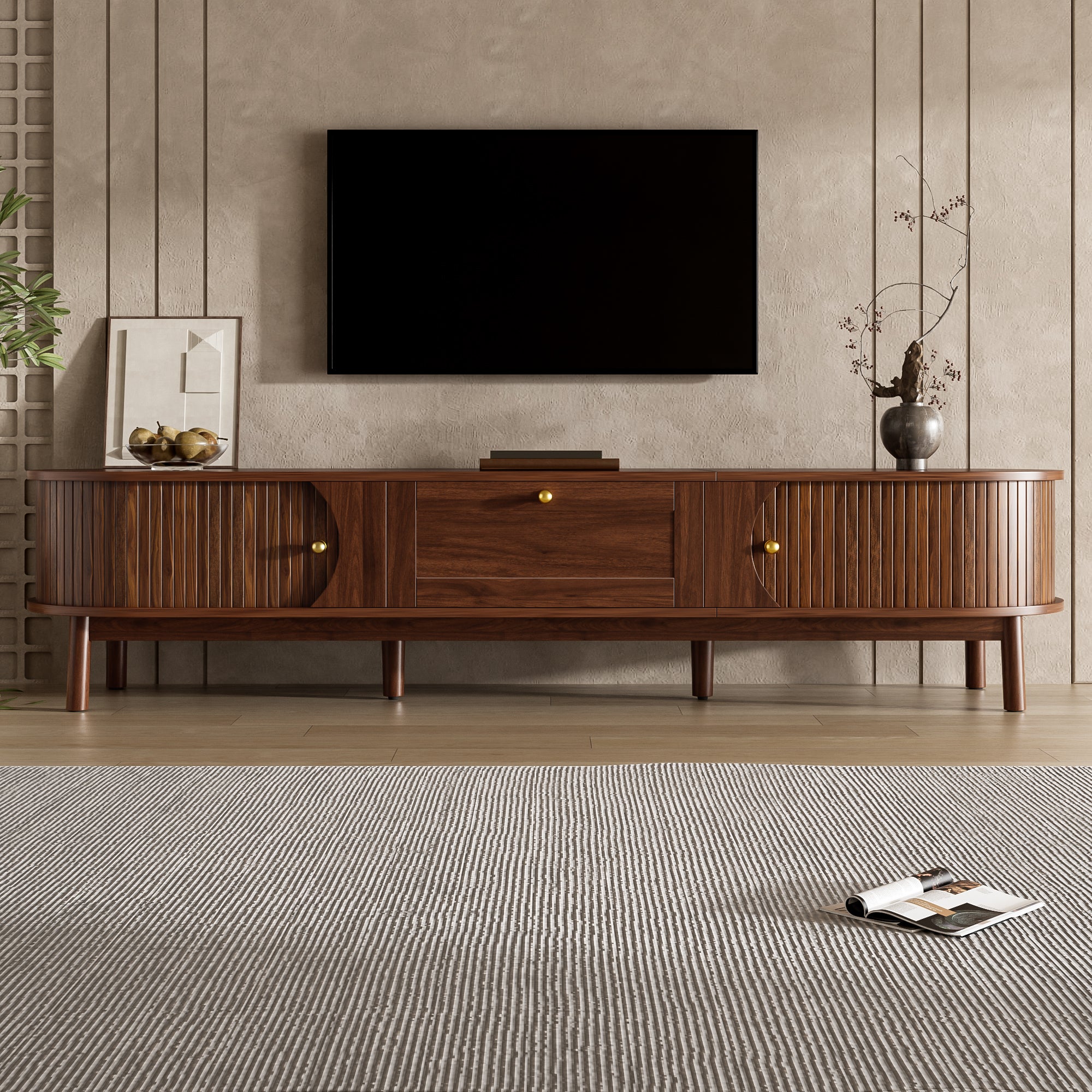 [variant:N875P452044N] Walnut TV Stand with Sliding Doors – 67-Inch image 4
