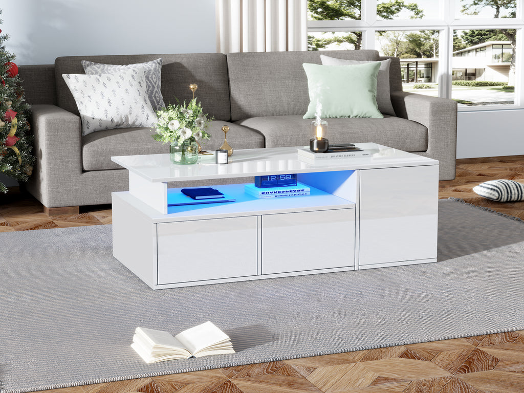 [variant:N892P428788W] High-Gloss LED Coffee Table with Open Storage image 11